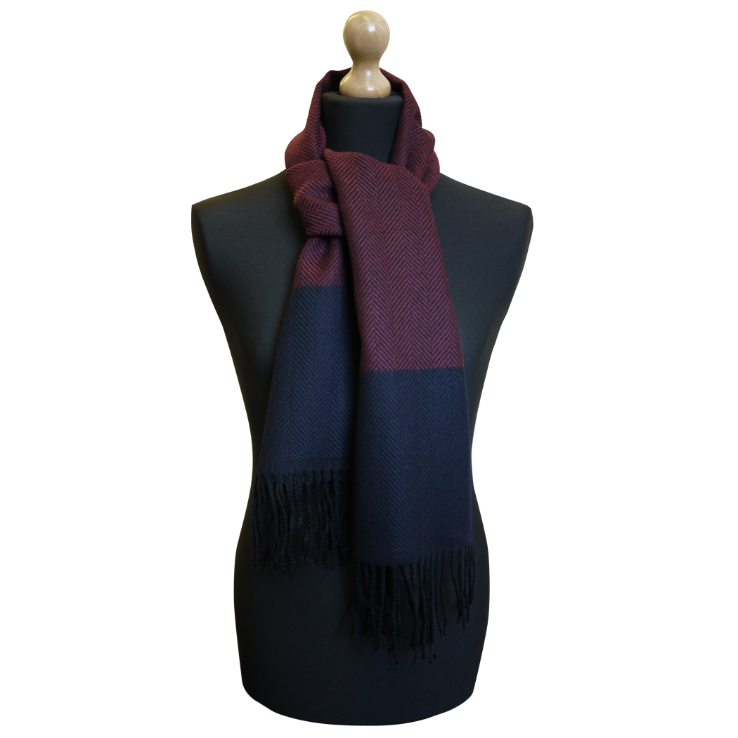 Maalbi Luxury Italian Virgin Wool 2 Coloured Scarf - Navy Maroon