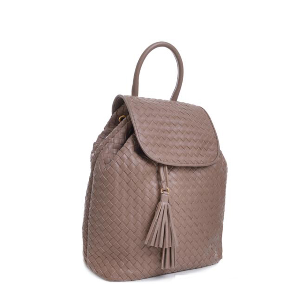 Carbotti Italian Designer Woven Leather Backpack - Taupe