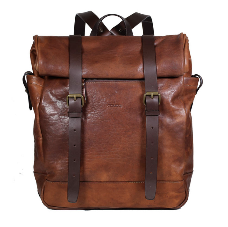 Chiarugi roll top leather backpack